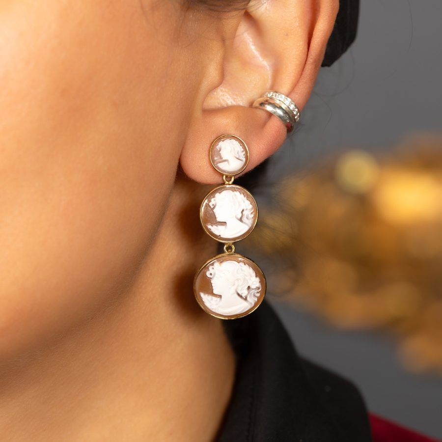 Triple Drop Cameo Earrings