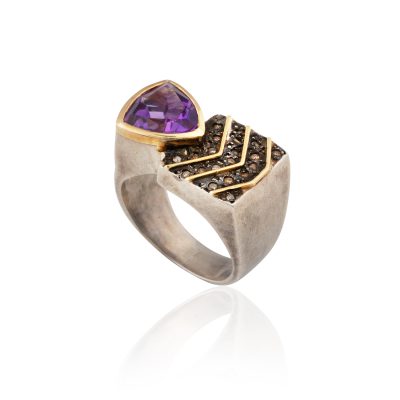 18kt Gold & Silver Amethyst & Diamond Ring