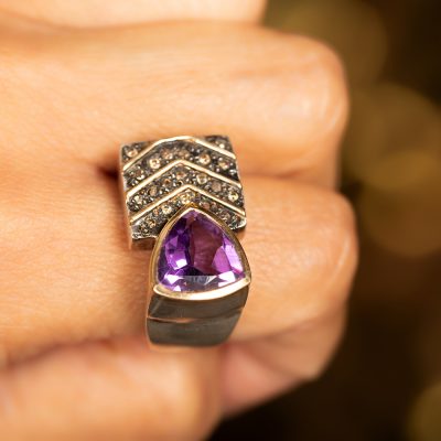 18kt Gold & Silver Amethyst & Diamond Ring