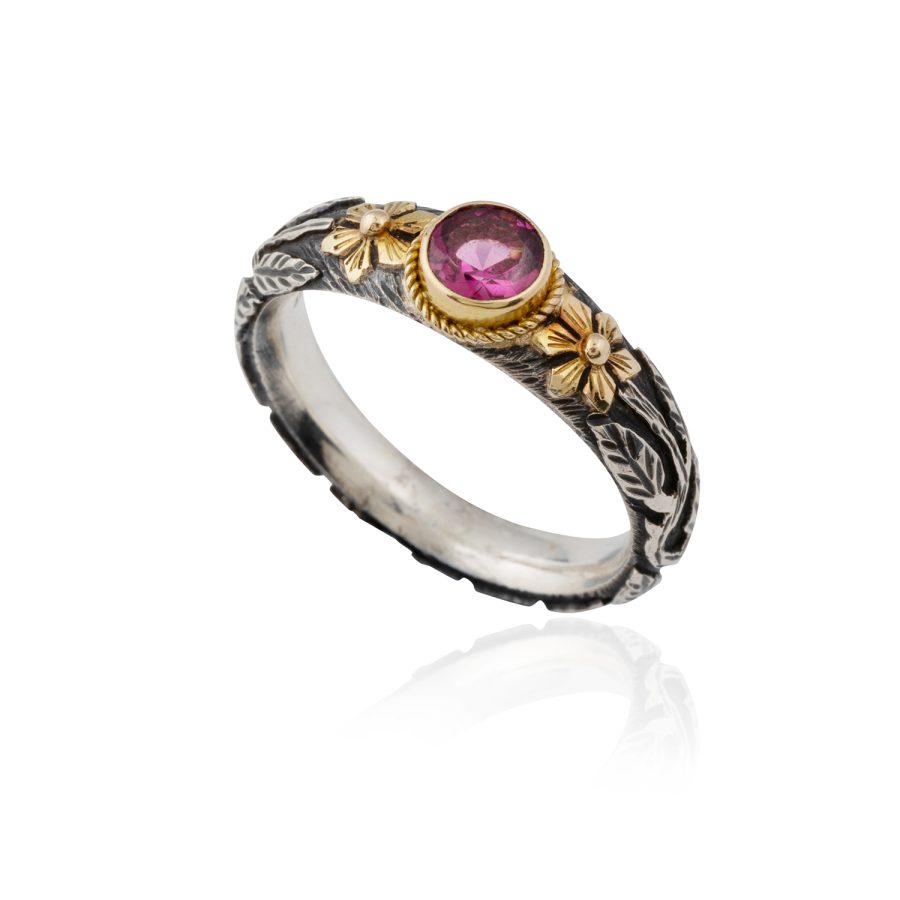 18kt Gold & Silver Rhodolite Ring Band