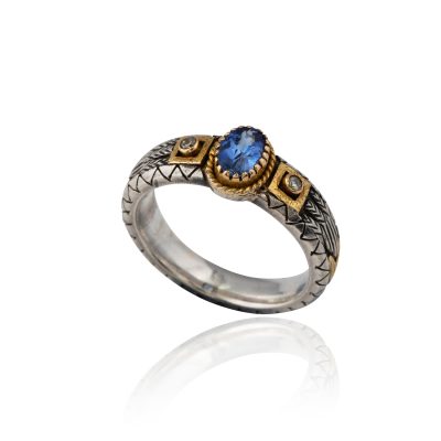 18kt Gold & Silver Sapphire & Diamond Ring Band