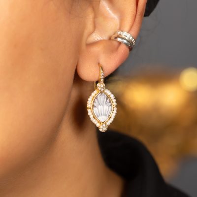 Detailed Cameo & Pearl Drop Earrings