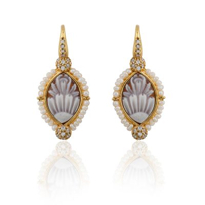 Detailed Cameo & Pearl Drop Earrings