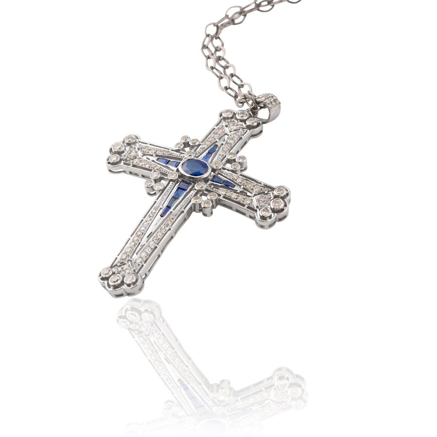 Sapphire & Diamond Cross Pendant