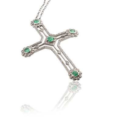 Emerald & Diamond Cross Pendant