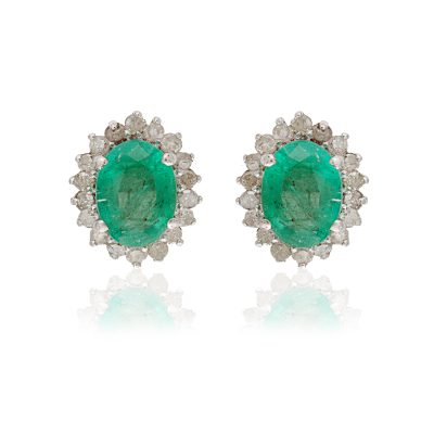 Emerald & Diamond Stud Earrings