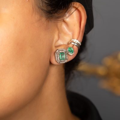 Emerald & Diamond Stud Earrings