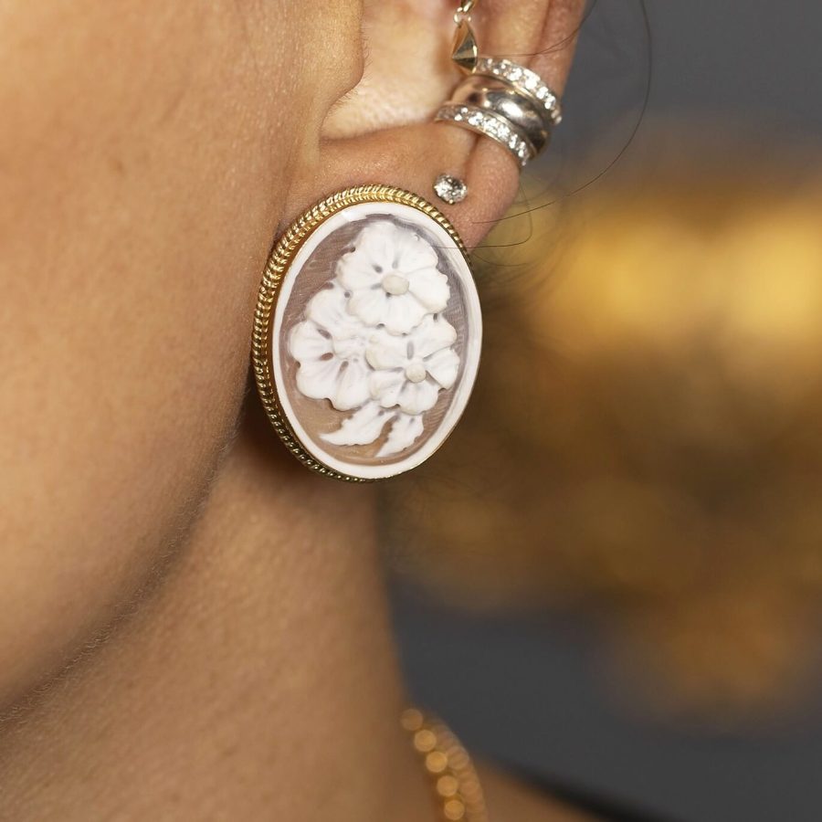 Floral Detail Cameo Earrings
