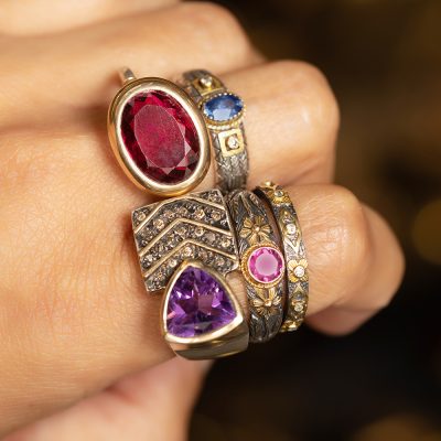 18kt Gold & Silver Rhodolite Ring Band