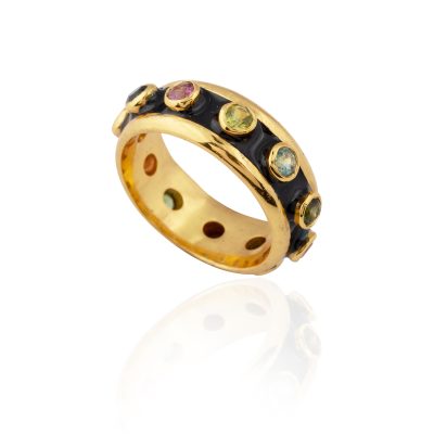 Multi Tourmaline & Enamel Ring Band