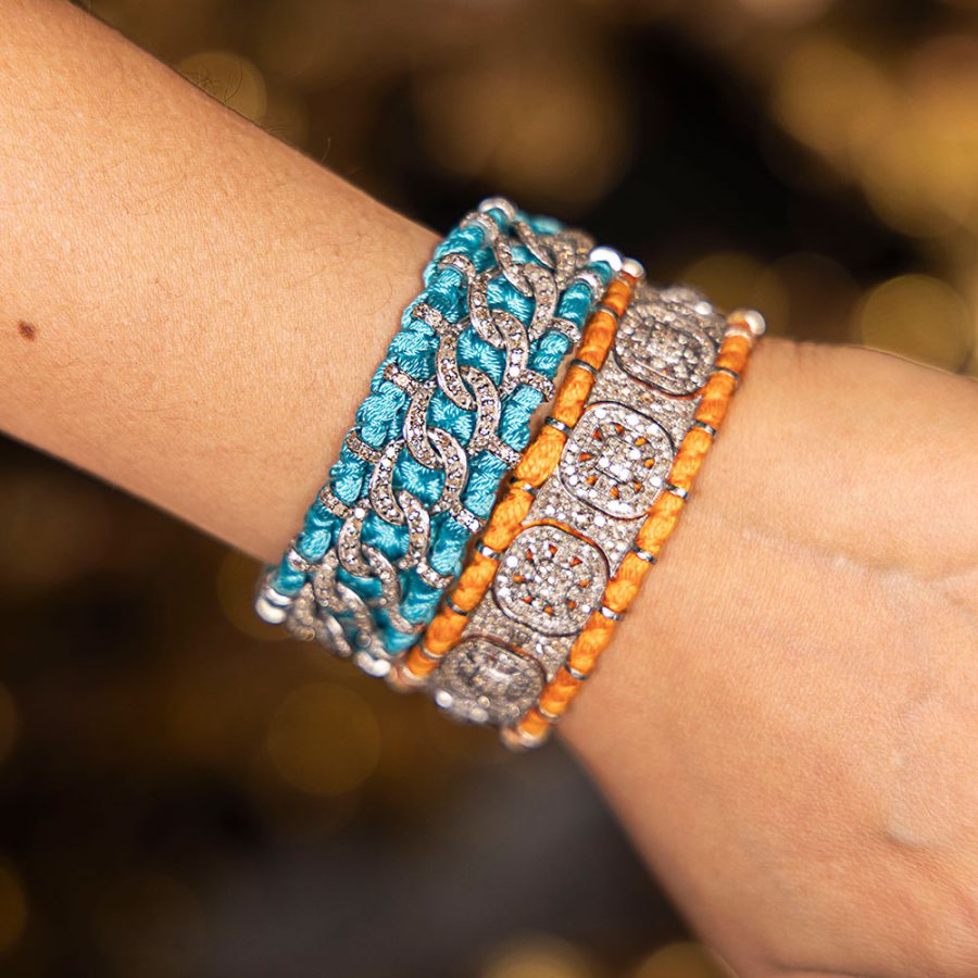 'Baju' 9th Century Inspired Emerald & Diamond Cotton Cord Bracelet