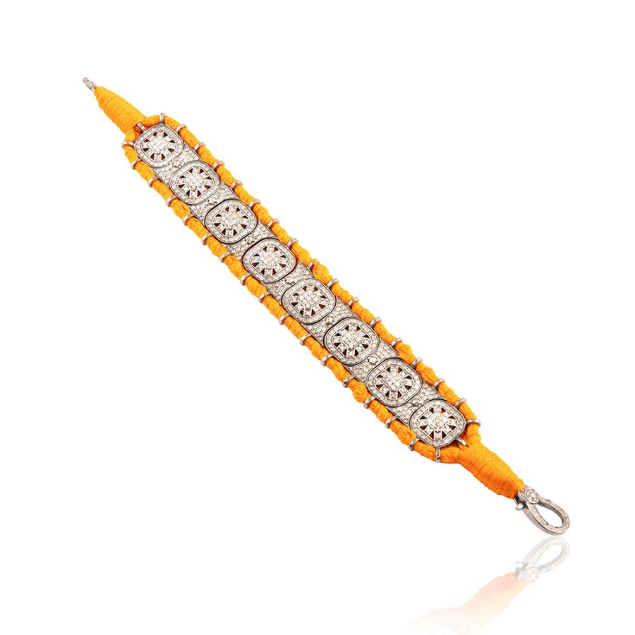 'Baju' 9th Century Inspired Emerald & Diamond Cotton Cord Bracelet