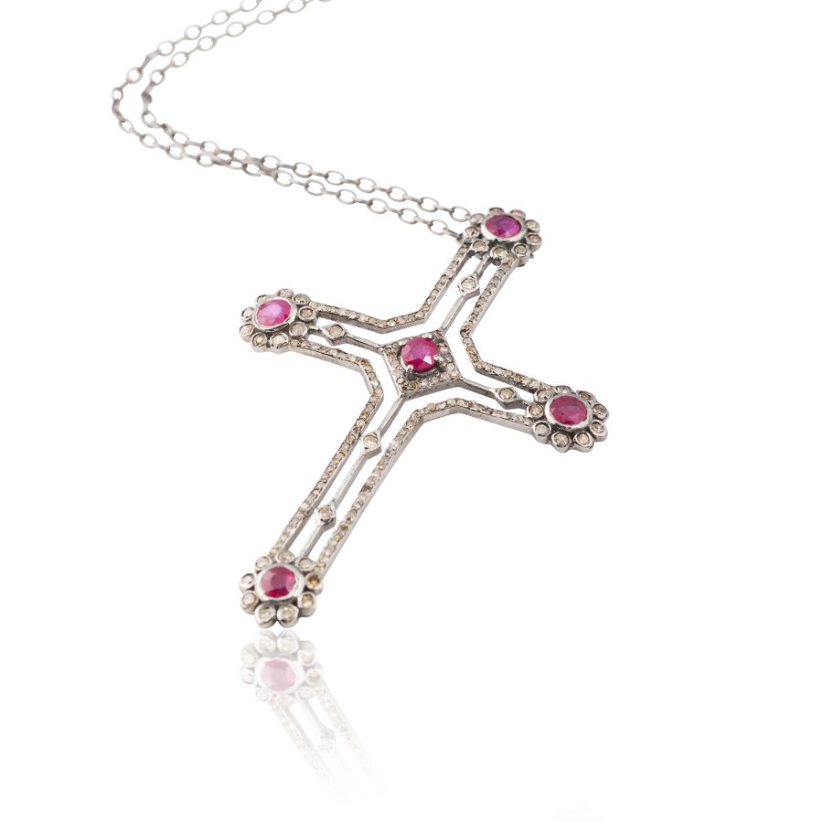 Ruby & Diamond Cross Pendant