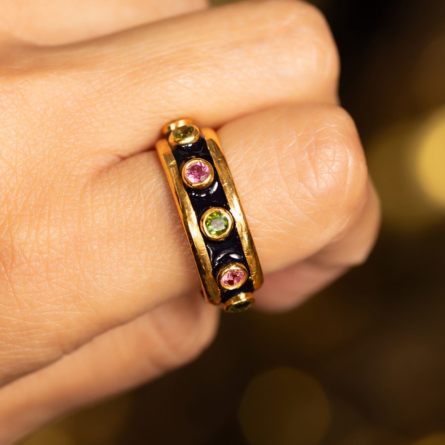 Multi Tourmaline & Enamel Ring Band