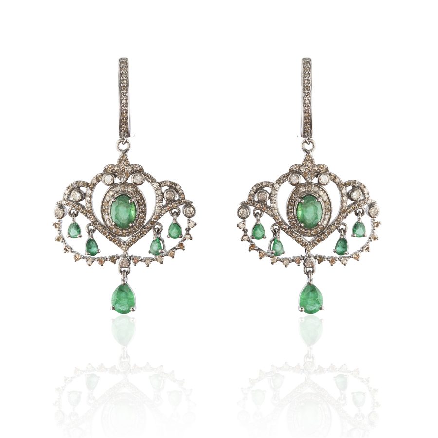 1920's Art Deco Emerald Chandelier Earrings