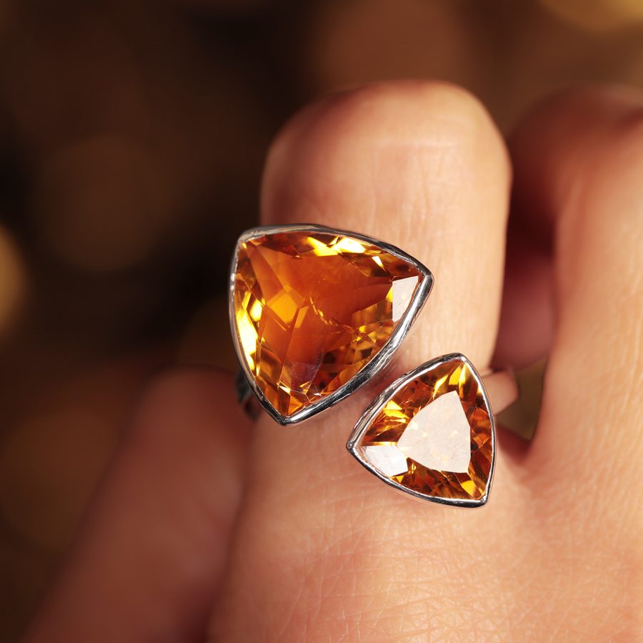 Art Deco Double Citrine Ring (Adjustable)