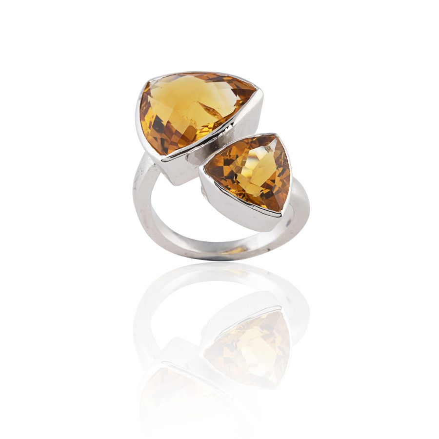 Art Deco Double Citrine Ring (Adjustable)