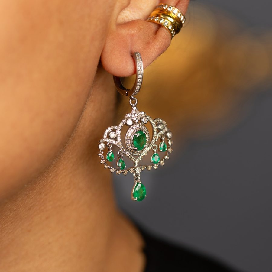 1920's Art Deco Emerald Chandelier Earrings