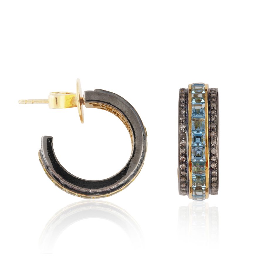 Blue Topaz & Diamond Hoop Earrings