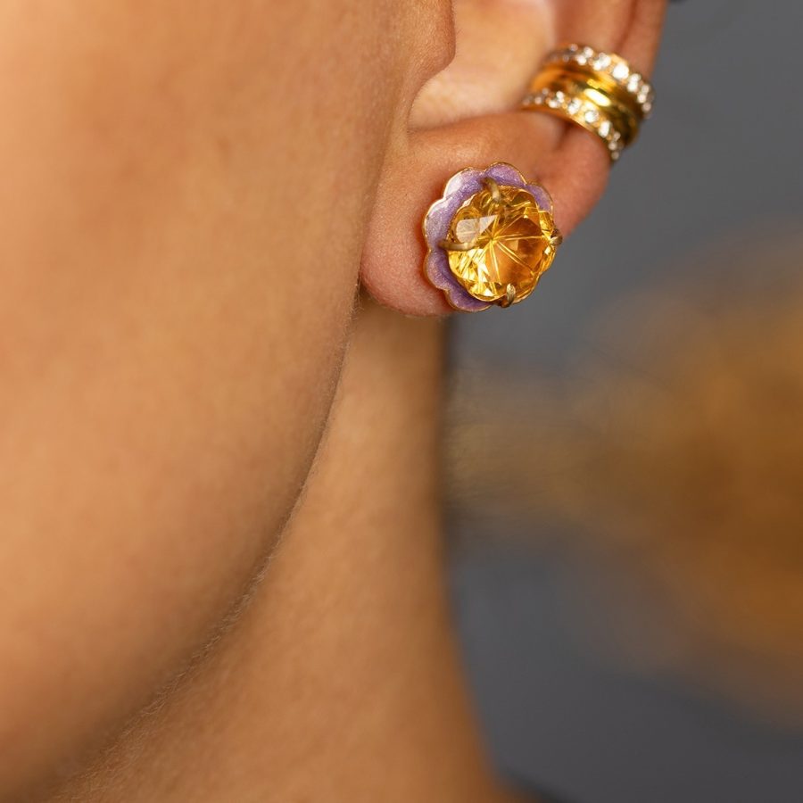 Carved Citrine & Enamel Stud Earrings