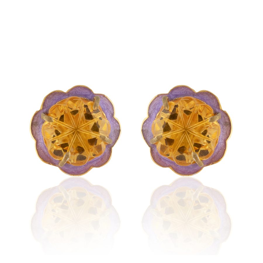 Carved Citrine & Enamel Stud Earrings