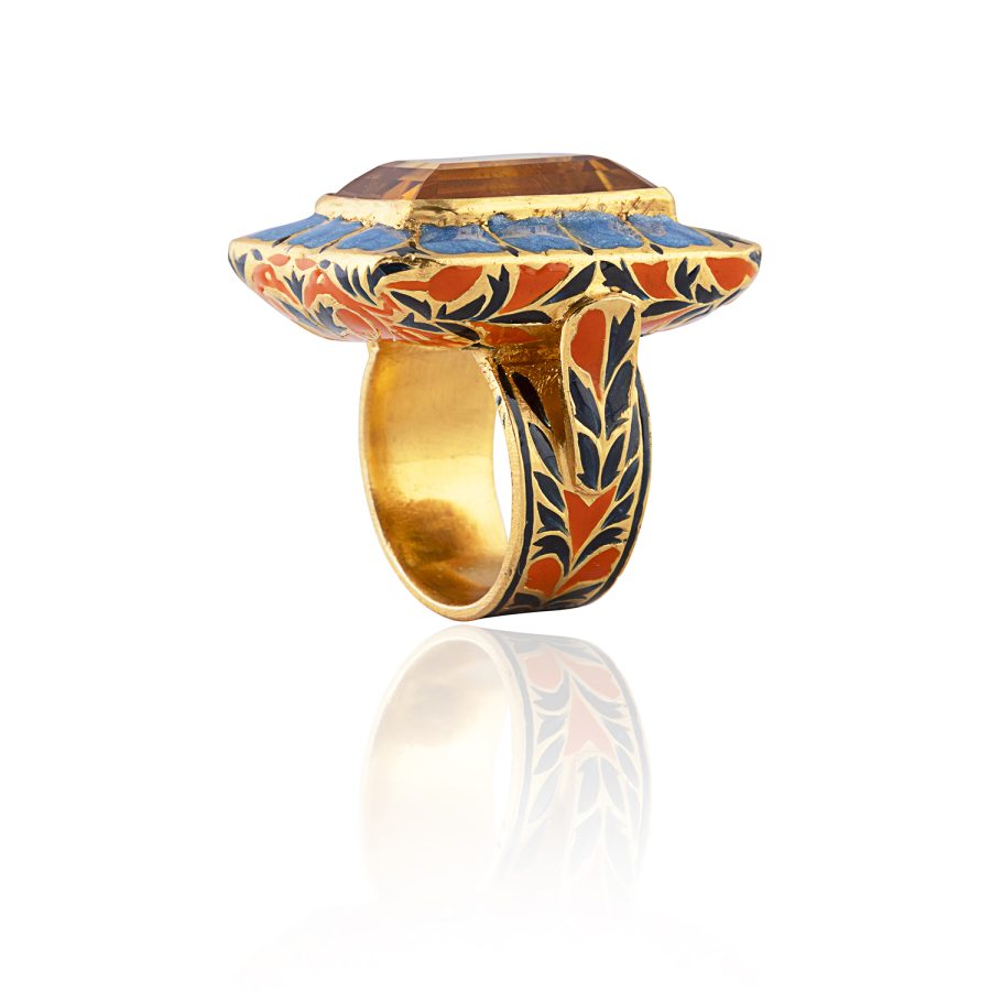 Citrine, Orange & Blue Structured Enamel Ring