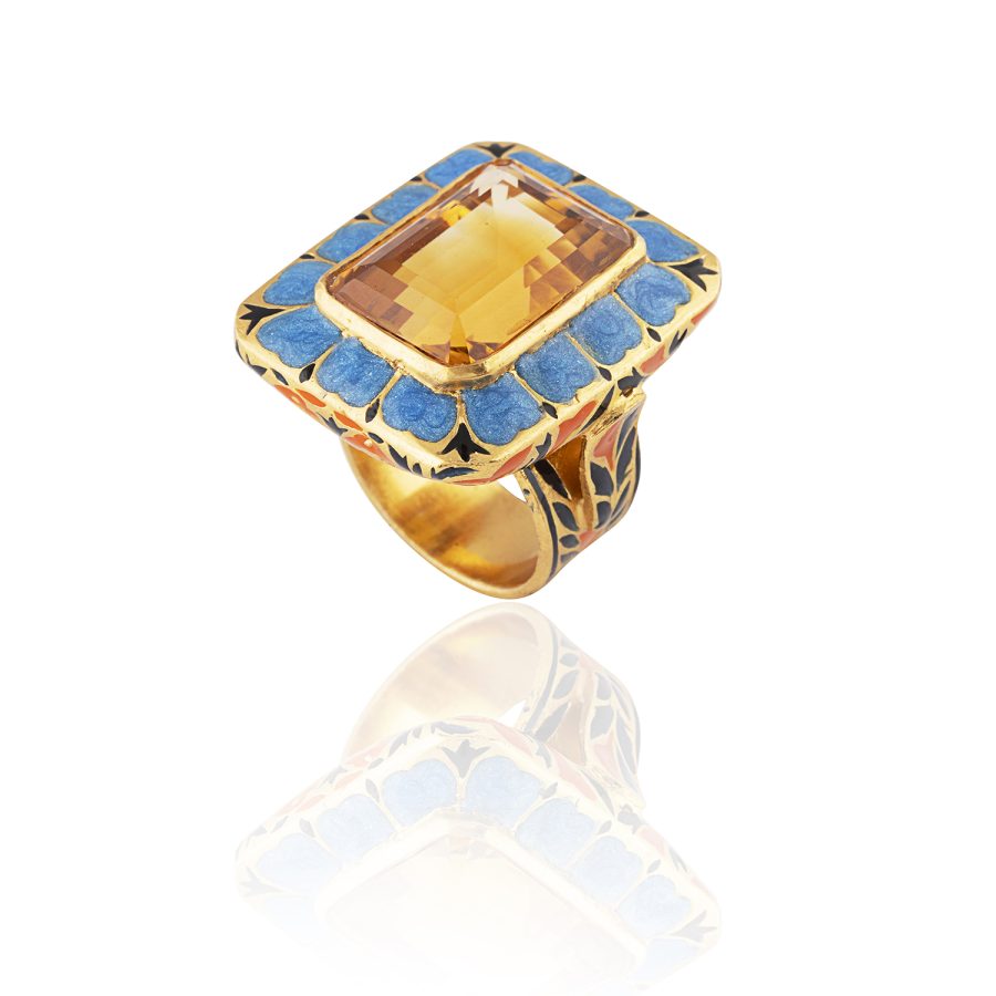 Citrine, Orange & Blue Structured Enamel Ring