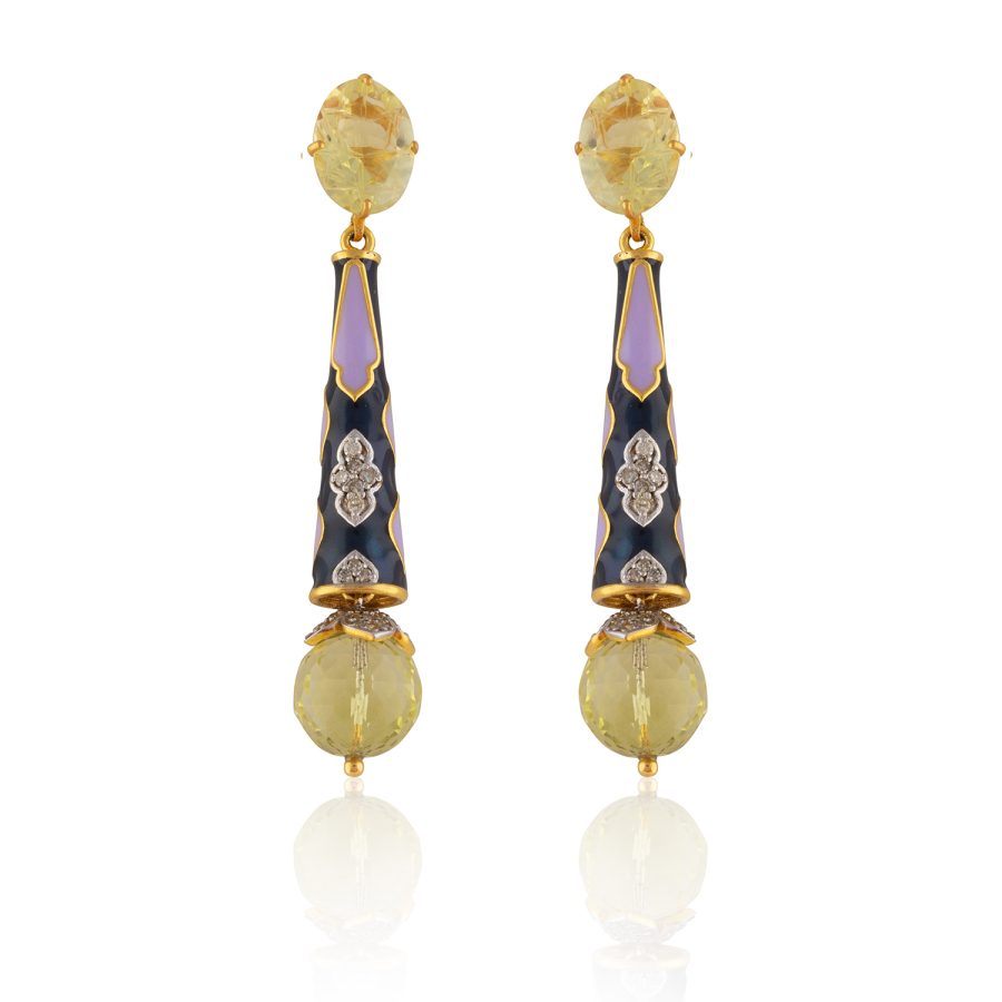 Diamond, Enamel & Quartz Drop Earrings