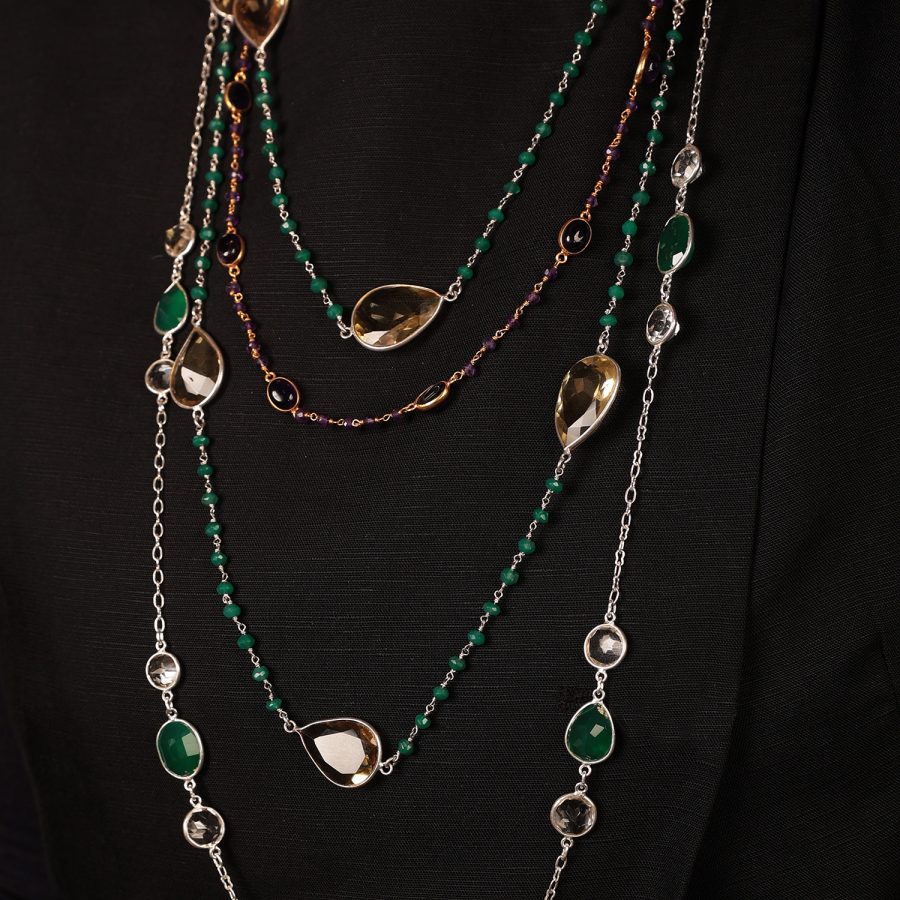 Simple Green Onyx & Crystal Necklace