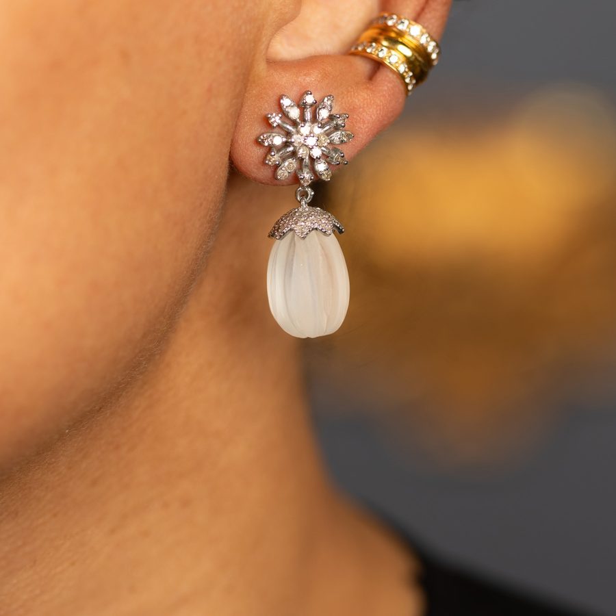 Crystal Quartz & Diamond Drop Earrings