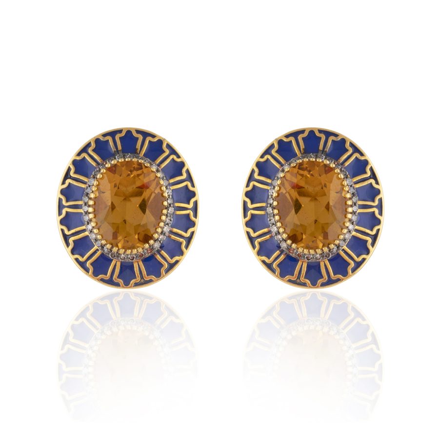 Enamel Palace, Diamond & Citrine Stud Earrings