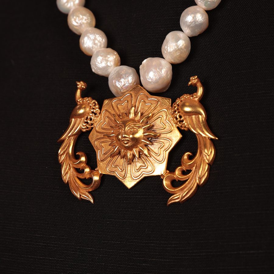 Sun God, Peacock Detailed Fresh Water Pearl Necklace