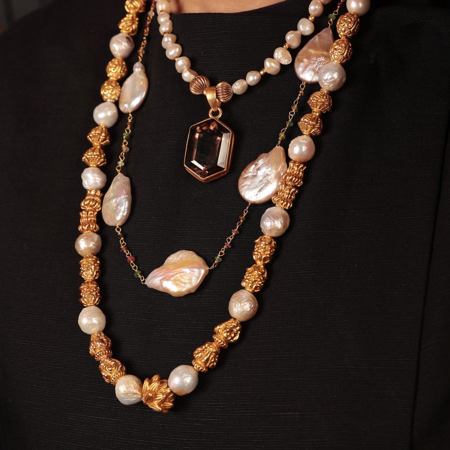 Hexagon Quartz and Pearl Necklace