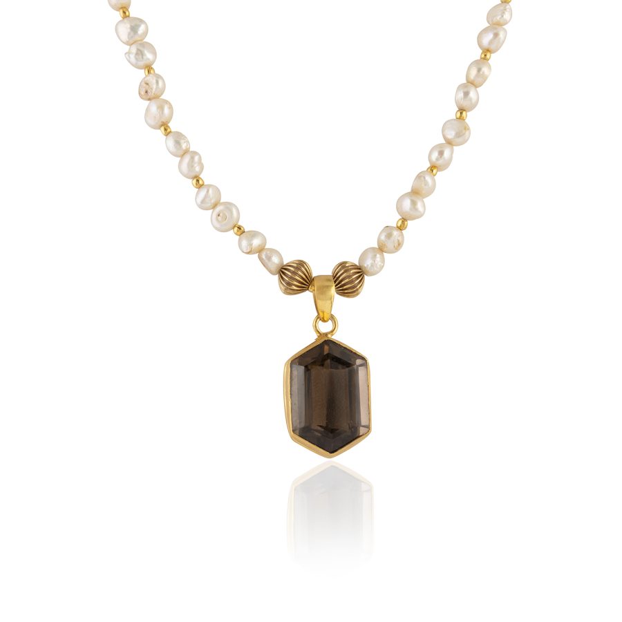 Hexagon Quartz and Pearl Necklace