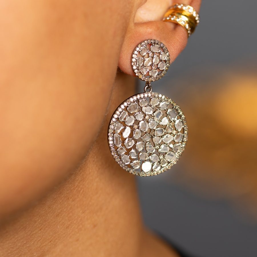 Sliced Diamond Mandala Drop Earrings