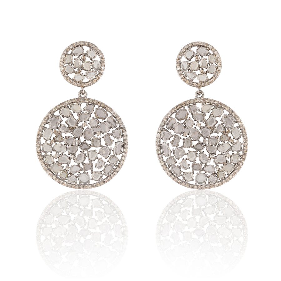 Sliced Diamond Mandala Drop Earrings