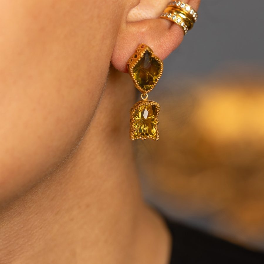 Mis Matched Citrine & Quartz  Earrings