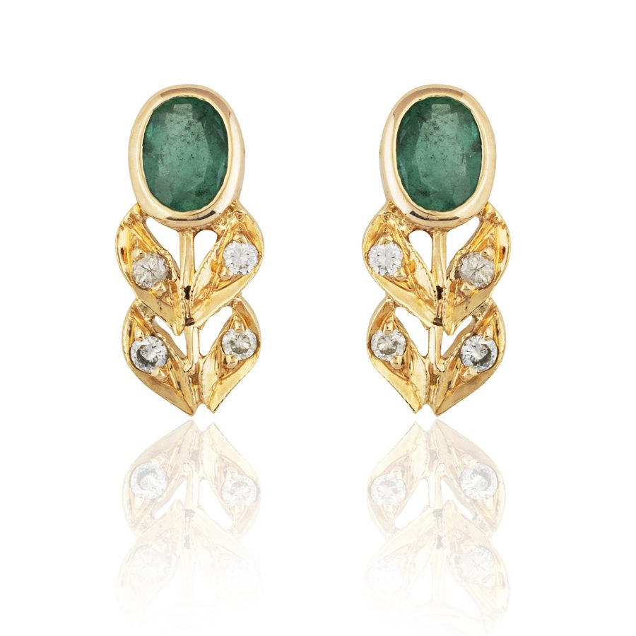 18kt Gold Emerald & Diamond Stud Earrings