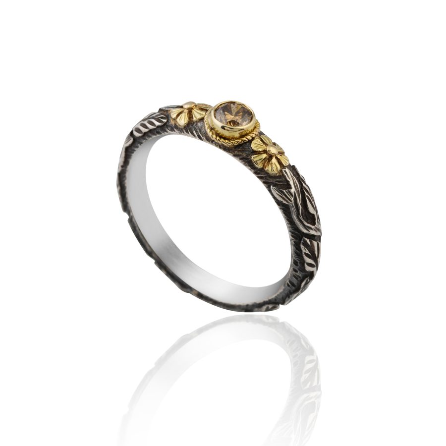 18kt Gold & Silver Heirloom Coloured Diamond Ring