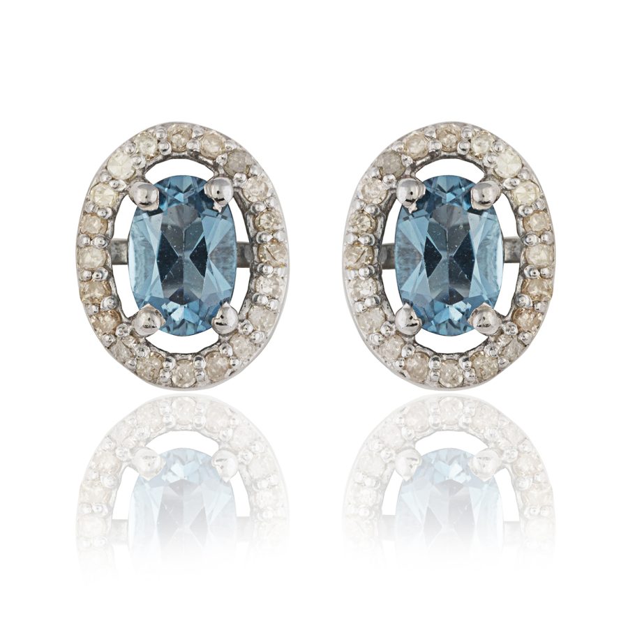 Blue Topaz & Diamond Stud Earrings