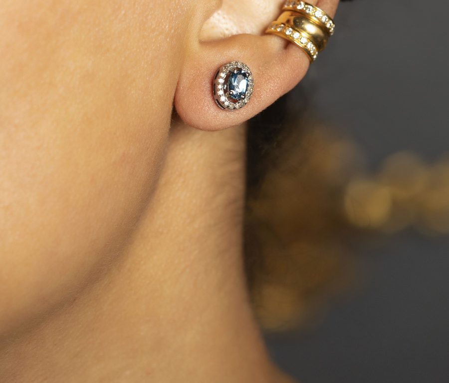 Blue Topaz & Diamond Stud Earrings - Image 2