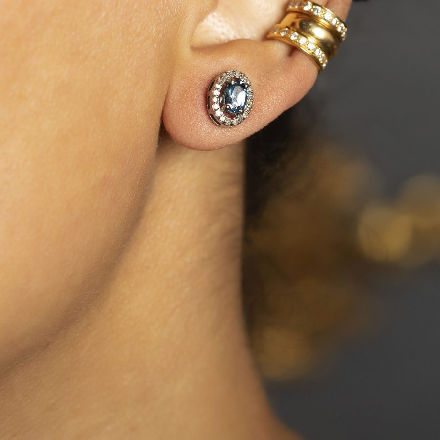 Blue Topaz & Diamond Stud Earrings