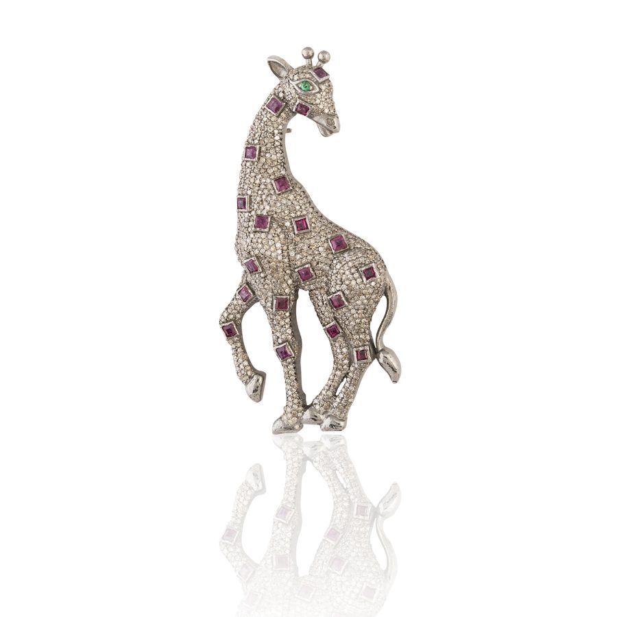 Giraffe Ruby Brooch Pendant Necklace