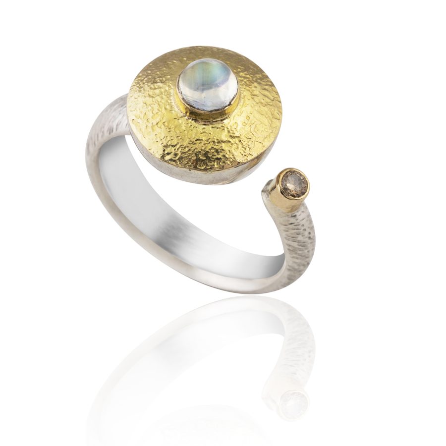 Heirloom 18kt Gold & Silver Moonstone & Diamond Ring