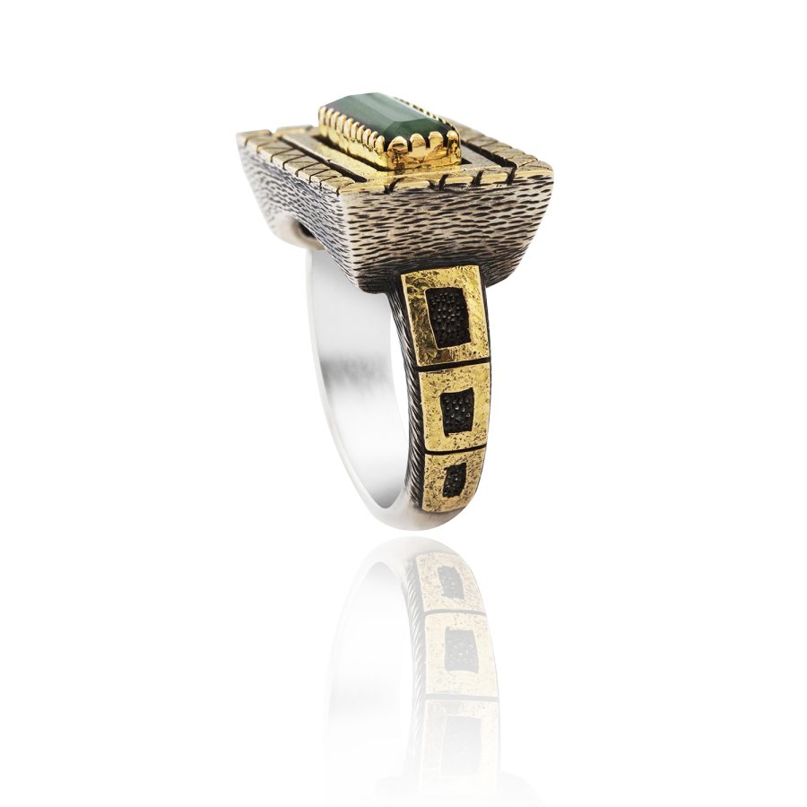 Art Deco Heirloom 18kt Gold & Silver Tourmaline Ring - Image 4