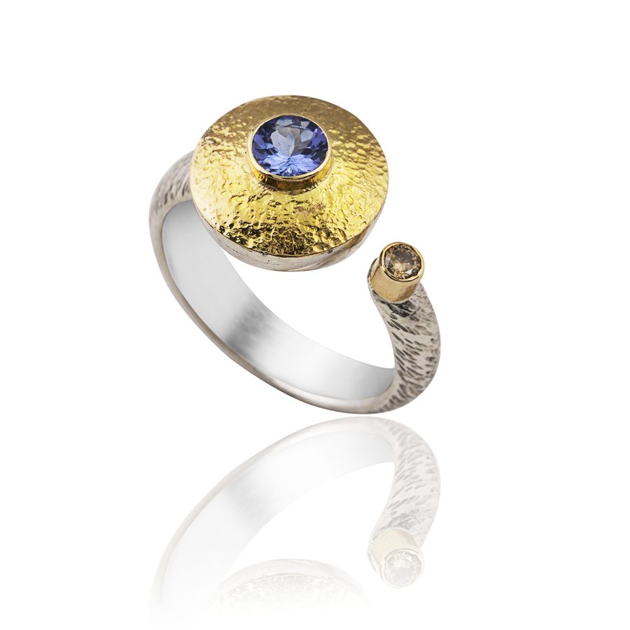 Heirloom 18kt Gold & Silver Tanzanite & Diamond Ring