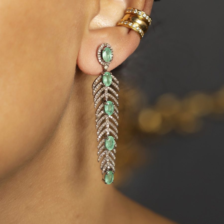 Leaf Emerald & Diamond Fluid Earring