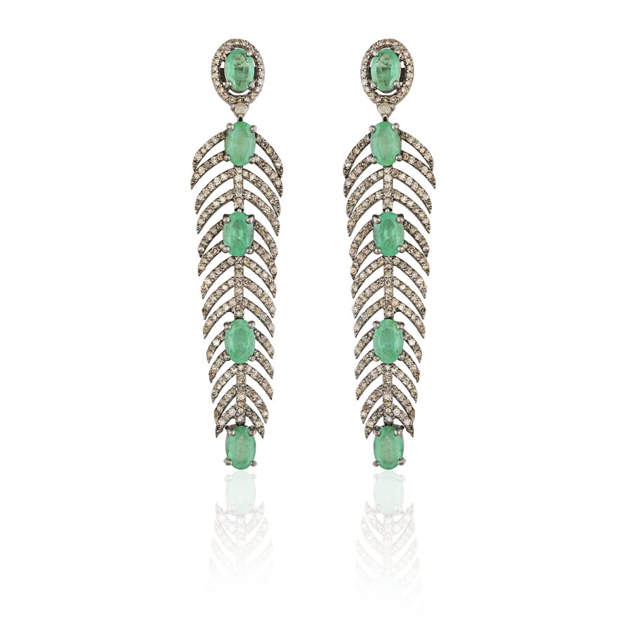 Leaf Emerald & Diamond Fluid Earring