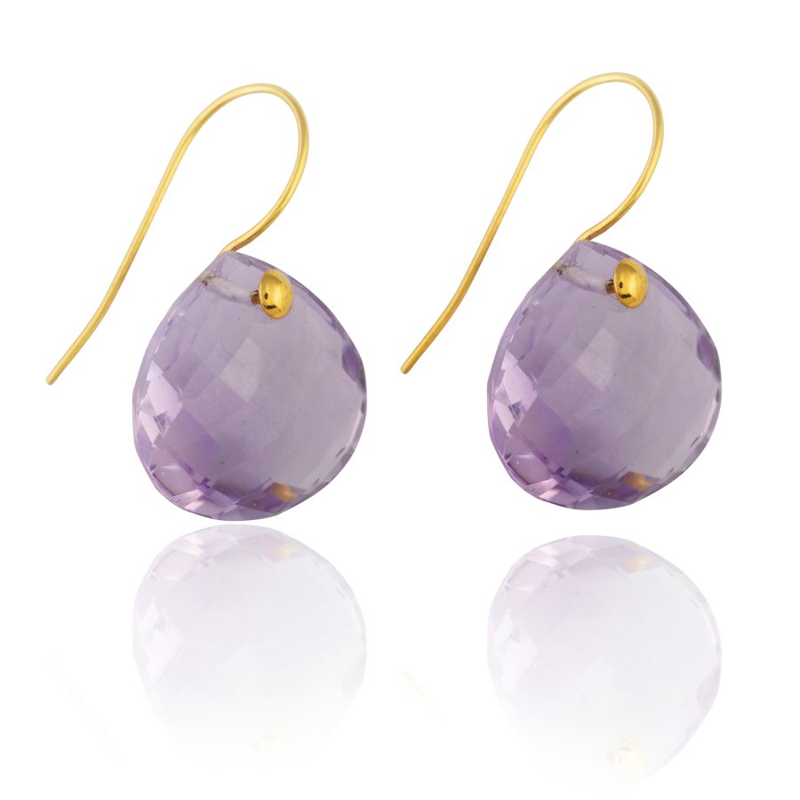 Simple 18kt Gold & Amethyst Drop Earrings