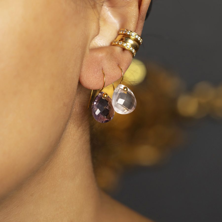 Simple 18kt Gold & Amethyst Drop Earrings